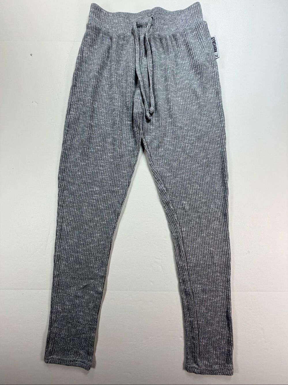 Gymshark Women’s Ribbed Knit Jogger Pants Heather Gray Drawstring Lounge Size XS